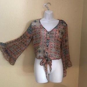 Floral sheer long sleeve shirt